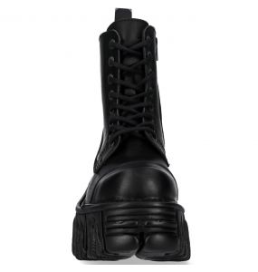 Black Leather New Rock Metallic Fire Ankle Boots