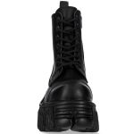 Black Leather New Rock Metallic Fire Ankle Boots