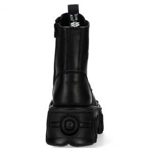 Black Leather New Rock Metallic Fire Ankle Boots