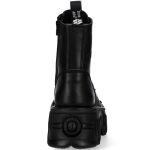 Black Leather New Rock Metallic Fire Ankle Boots