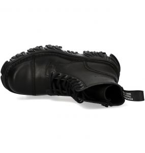 Black Leather New Rock Metallic Fire Ankle Boots