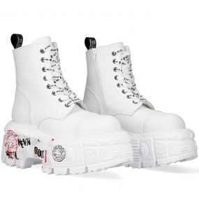 White New Rock Newmili Printed Vegan Leather Ankle Boots