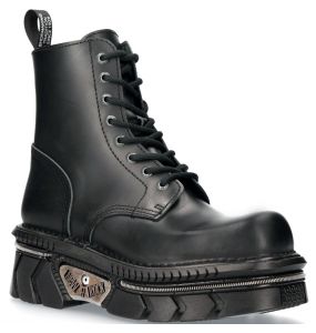 Bottines New Rock Metallic en Cuir Noir