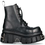 Black Leather New Rock Metallic Tower Ankle Boots