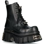 Black Leather New Rock Metallic Tower Ankle Boots