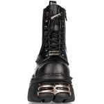 Black Leather New Rock Metallic Tower Ankle Boots