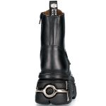 Black Leather New Rock Metallic Tower Ankle Boots