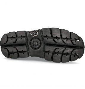 Black Leather New Rock Metallic Tower Ankle Boots