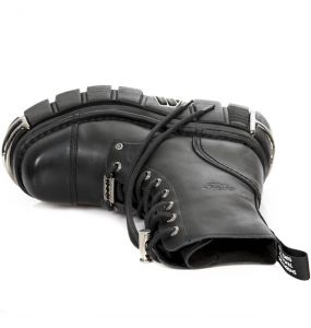 Black Leather New Rock Metallic Tower Ankle Boots