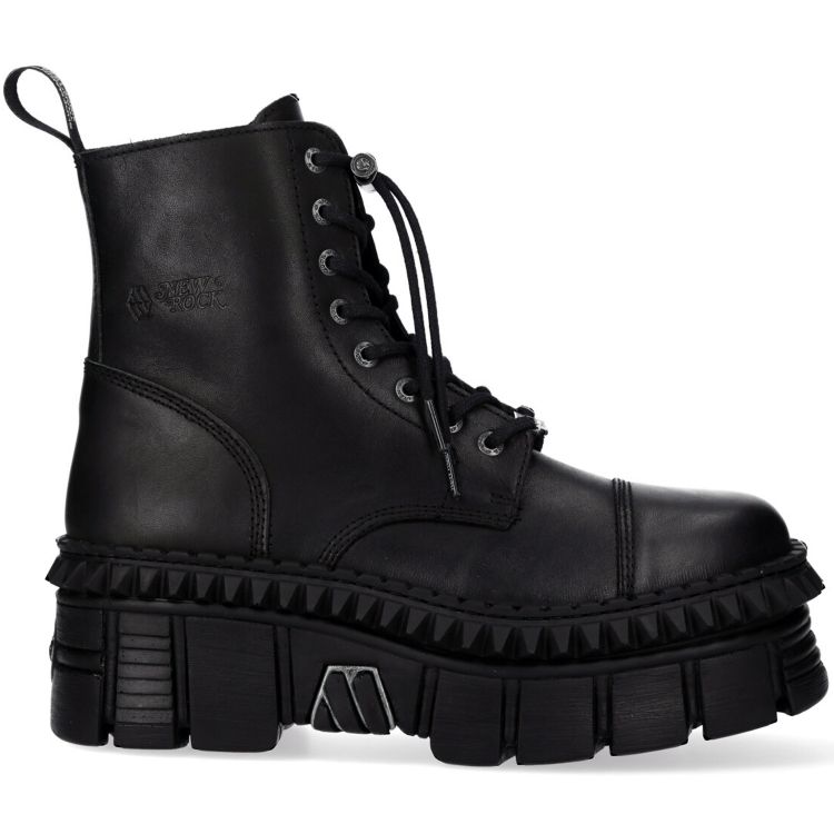 Black New Rock Tank Picos Ankle Boots