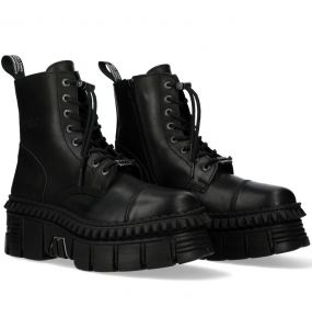 Black New Rock Tank Picos Ankle Boots