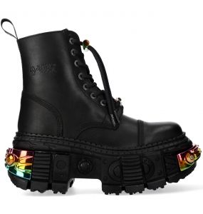 Black and Multicolored New Rock Tank Power Platform Ankle Boots