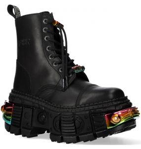 Black and Multicolored New Rock Tank Power Platform Ankle Boots