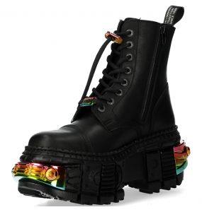 Black and Multicolored New Rock Tank Power Platform Ankle Boots