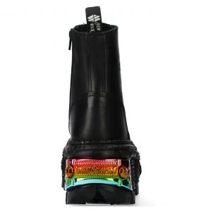 Black and Multicolored New Rock Tank Power Platform Ankle Boots