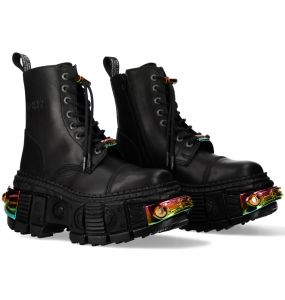 Black and Multicolored New Rock Tank Power Platform Ankle Boots
