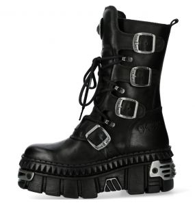 Bottes New Rock Wall Tower Picos en Cuir Noir