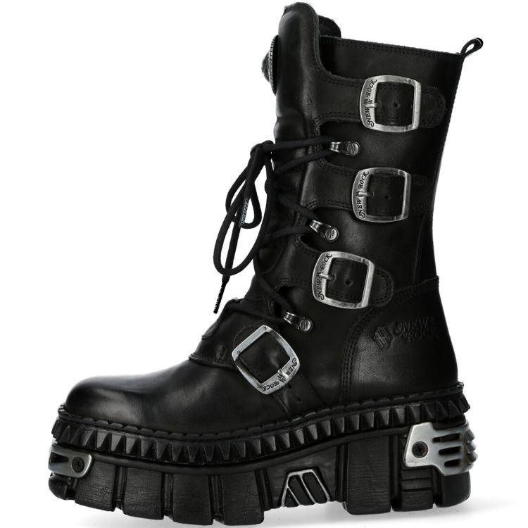 Bottes New Rock Wall Tower Picos en Cuir Noir