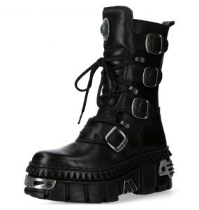 Bottes New Rock Wall Tower Picos en Cuir Noir
