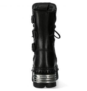 Bottes New Rock Wall Tower Picos en Cuir Noir