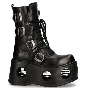 Black Leather New Rock Neptuno Platform Boots