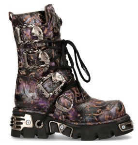 Bottes New Rock Metallic en Cuir Vintage Flower Lilas