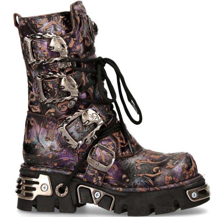 Lilac Vintage Flower Leather New Rock Metallic Boots