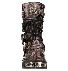 Bottes New Rock Metallic en Cuir Vintage Flower Lilas