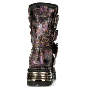 Lilac Vintage Flower Leather New Rock Metallic Boots