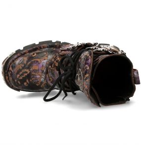 Bottes New Rock Metallic en Cuir Vintage Flower Lilas