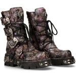 Lilac Vintage Flower Leather New Rock Metallic Boots