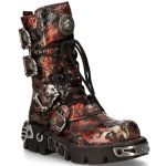 Red Vintage Flower Leather New Rock Metallic Boots