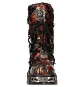 Red Vintage Flower Leather New Rock Metallic Boots