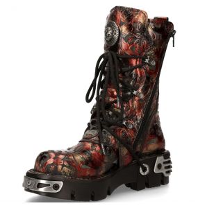 Red Vintage Flower Leather New Rock Metallic Boots