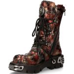 Red Vintage Flower Leather New Rock Metallic Boots