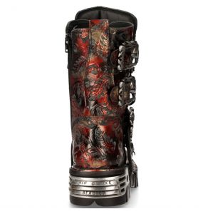 Red Vintage Flower Leather New Rock Metallic Boots