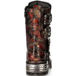 Red Vintage Flower Leather New Rock Metallic Boots
