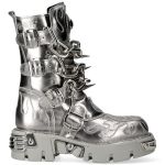 Silver Leather New Rock Metallic Boots with Chains