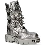 Silver Leather New Rock Metallic Boots with Chains