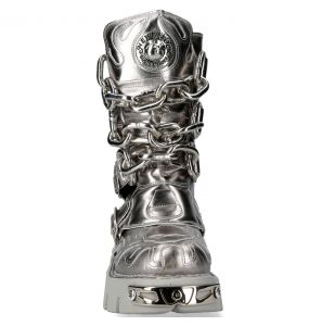 Silver Leather New Rock Metallic Boots with Chains