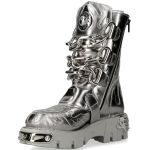 Silver Leather New Rock Metallic Boots with Chains