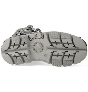Bottes New Rock Metallic en Cuir Argent avec Chaînes