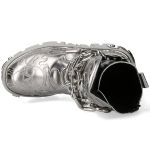 Silver Leather New Rock Metallic Boots with Chains