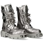 Silver Leather New Rock Metallic Boots with Chains