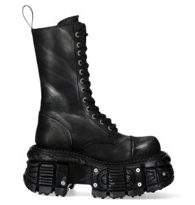 Black Leather New Rock Tank Platform Boots
