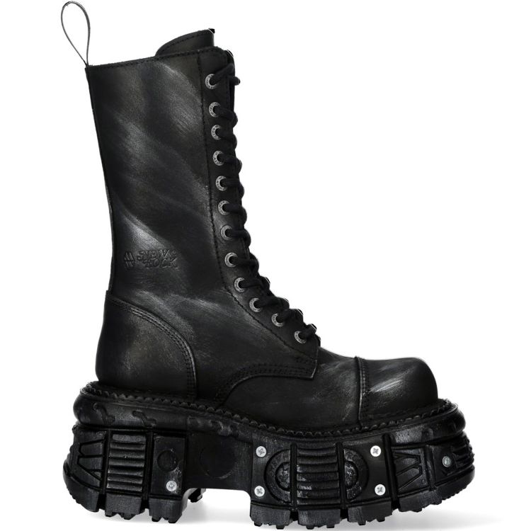 Black Leather New Rock Tank Platform Boots