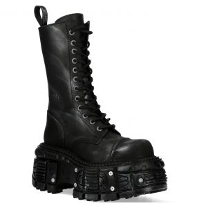 Black Leather New Rock Tank Platform Boots