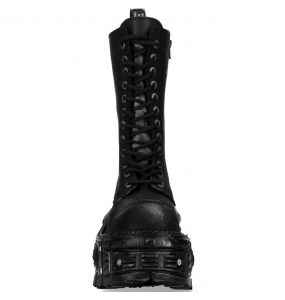 Black Leather New Rock Tank Platform Boots