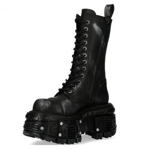 Bottes Plateformes New Rock Tank en Cuir Noir