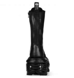 Bottes Plateformes New Rock Tank en Cuir Noir